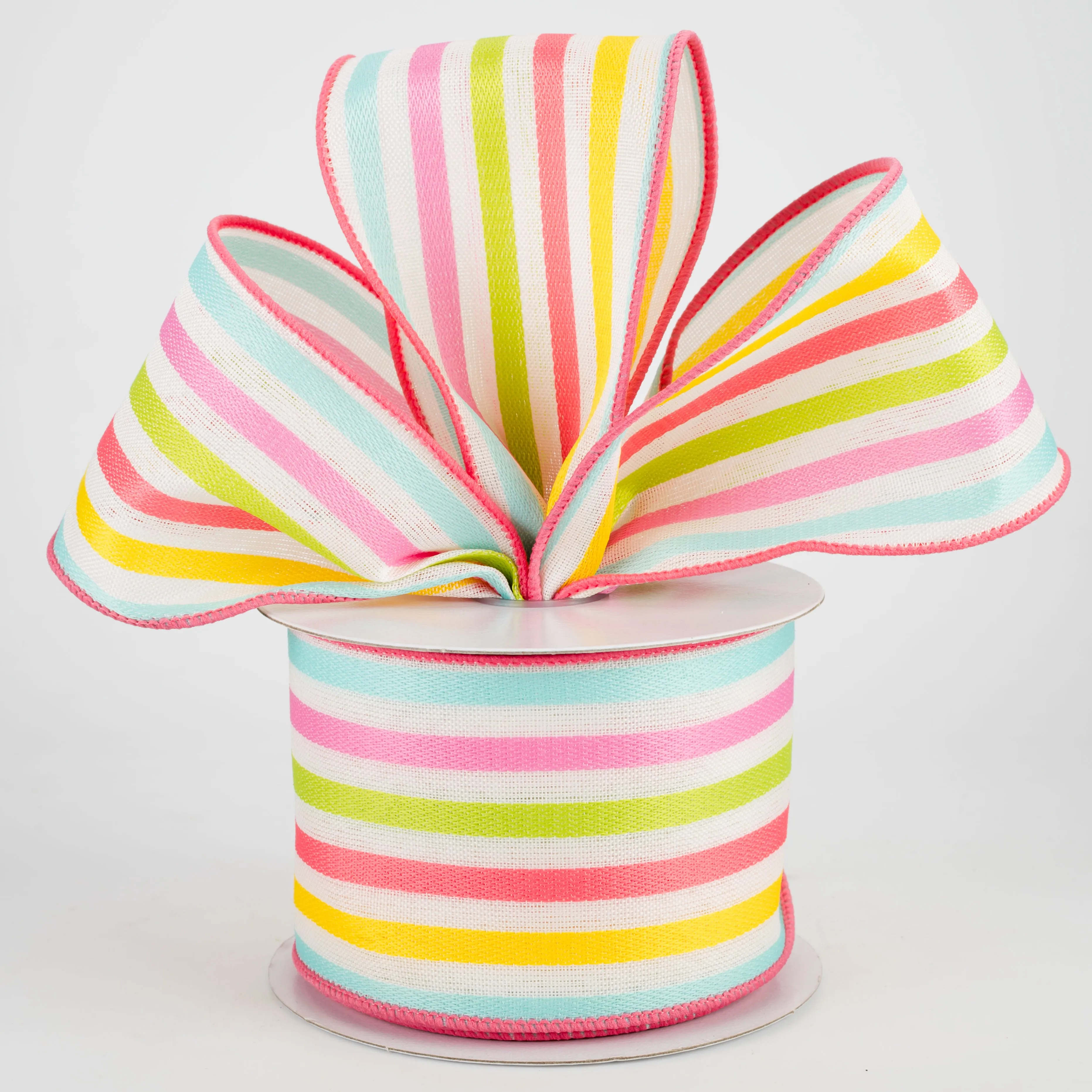 2.5" Woven Stripes Ribbon: Pink, Lime, Yellow, Aqua (10 Yards)