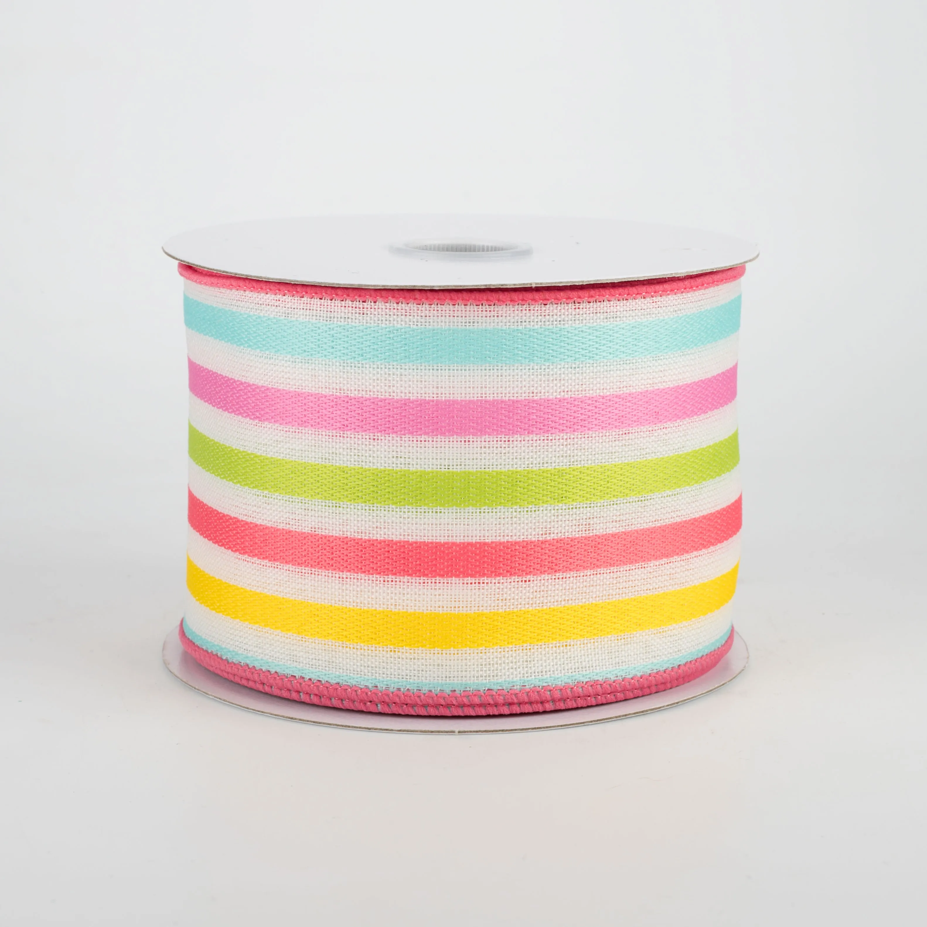 2.5" Woven Stripes Ribbon: Pink, Lime, Yellow, Aqua (10 Yards)