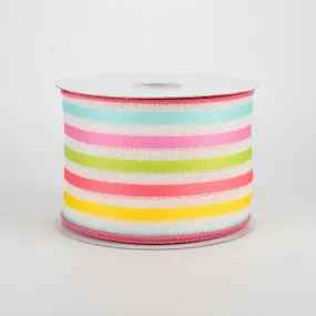2.5" Woven Stripes Ribbon: Pink, Lime, Yellow, Aqua (10 Yards)