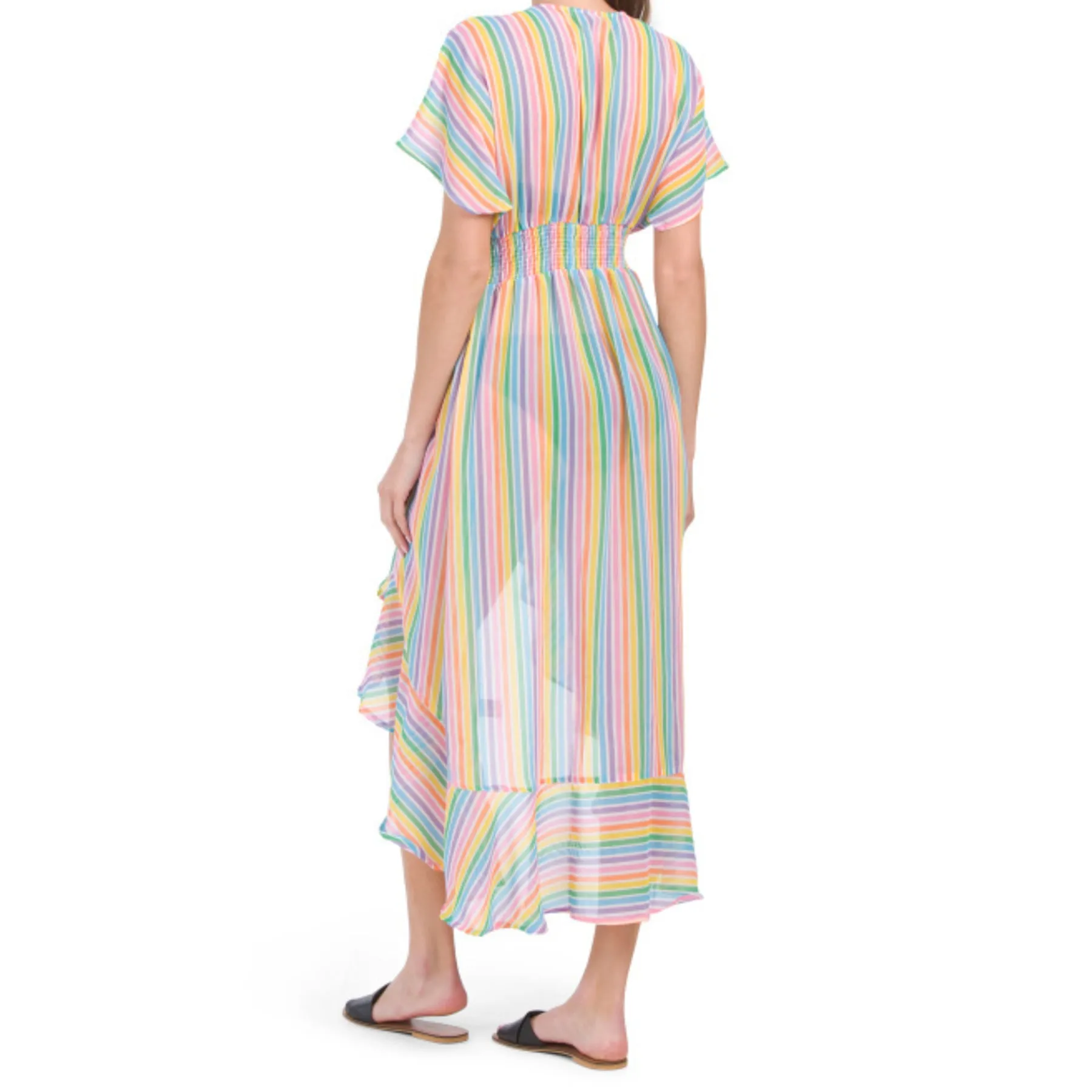 America & Beyond Rainbow Hi-lo Hem Ruffle Trim Cover-up Dress