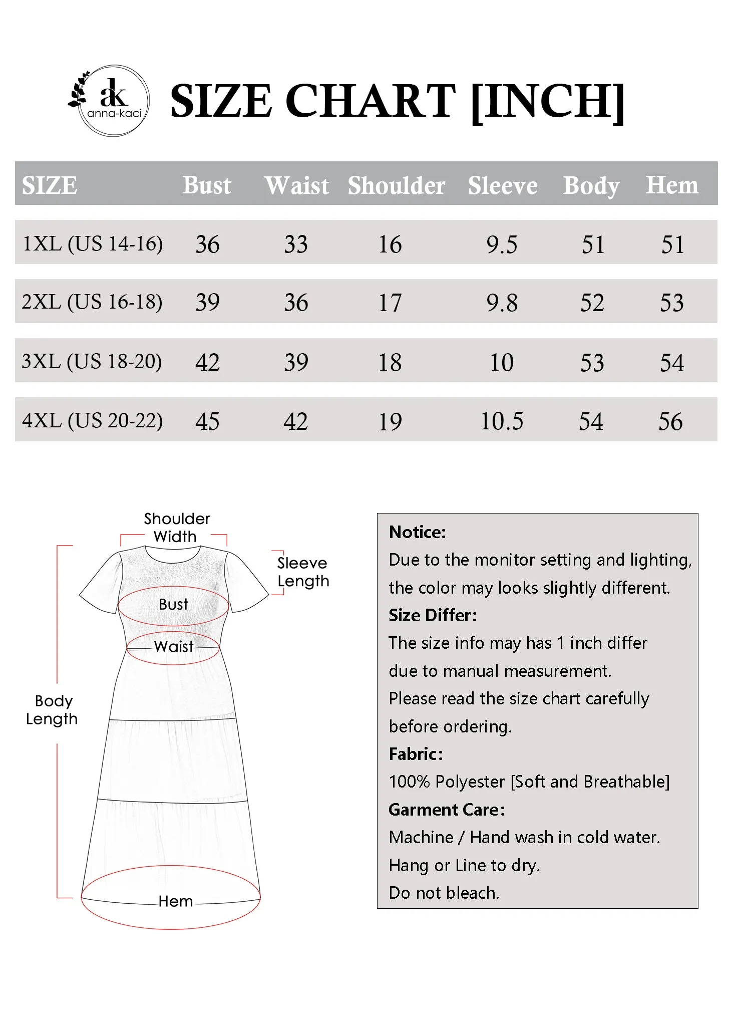 Anna-Kaci Women's Plus Size Casual Round Neck Flutter Short Sleeve Elastic Waist Smocked Tiered Maxi Dress