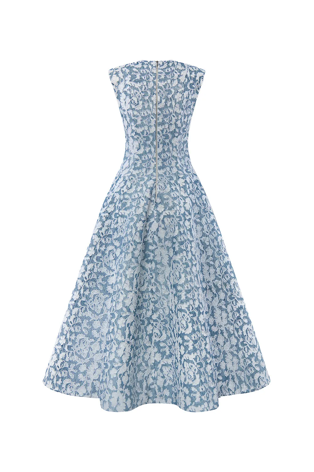 Azure Dream Fit and Flare Sleeveless Taffeta Midi Dress