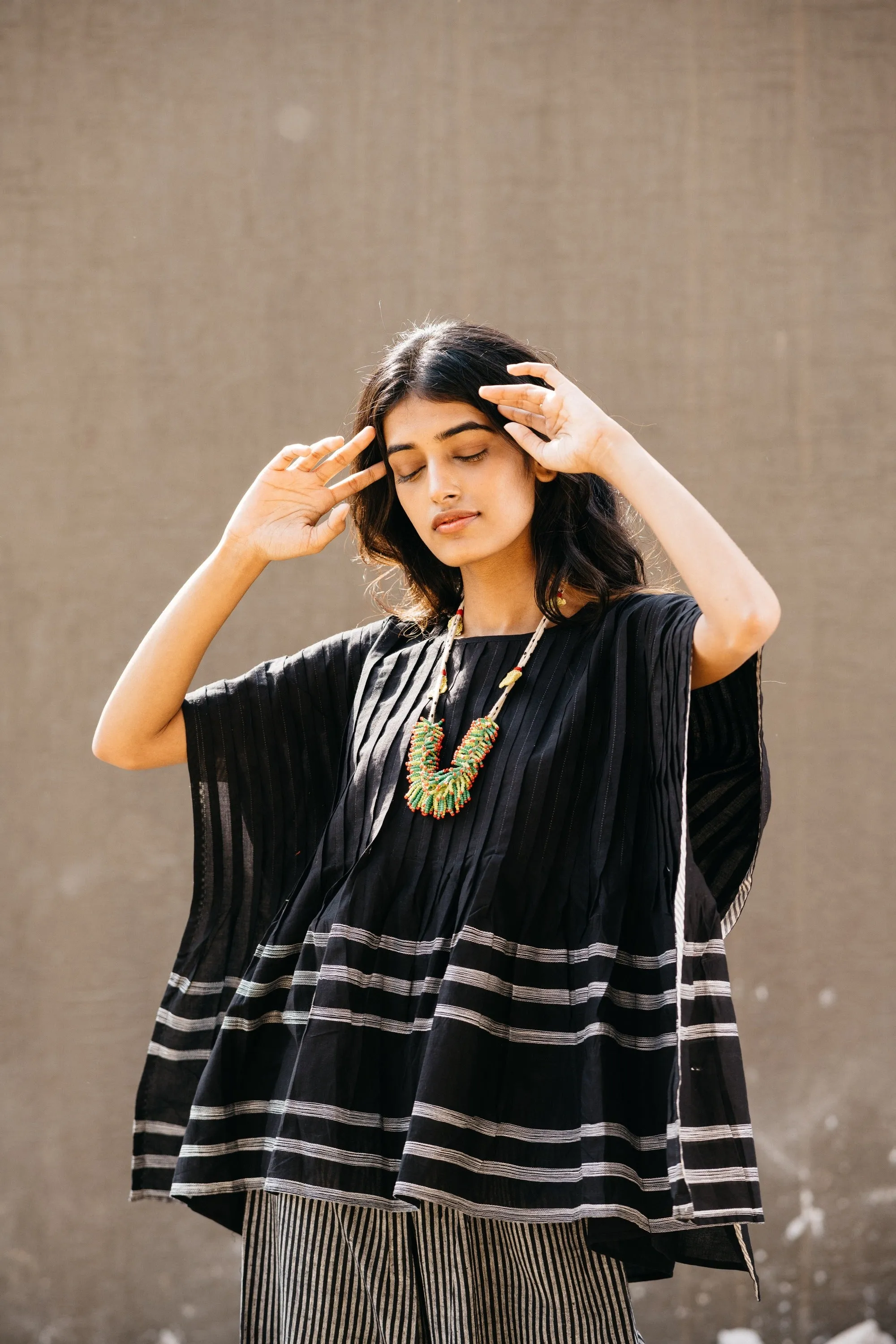 Black Striped Casual Wear Kaftan