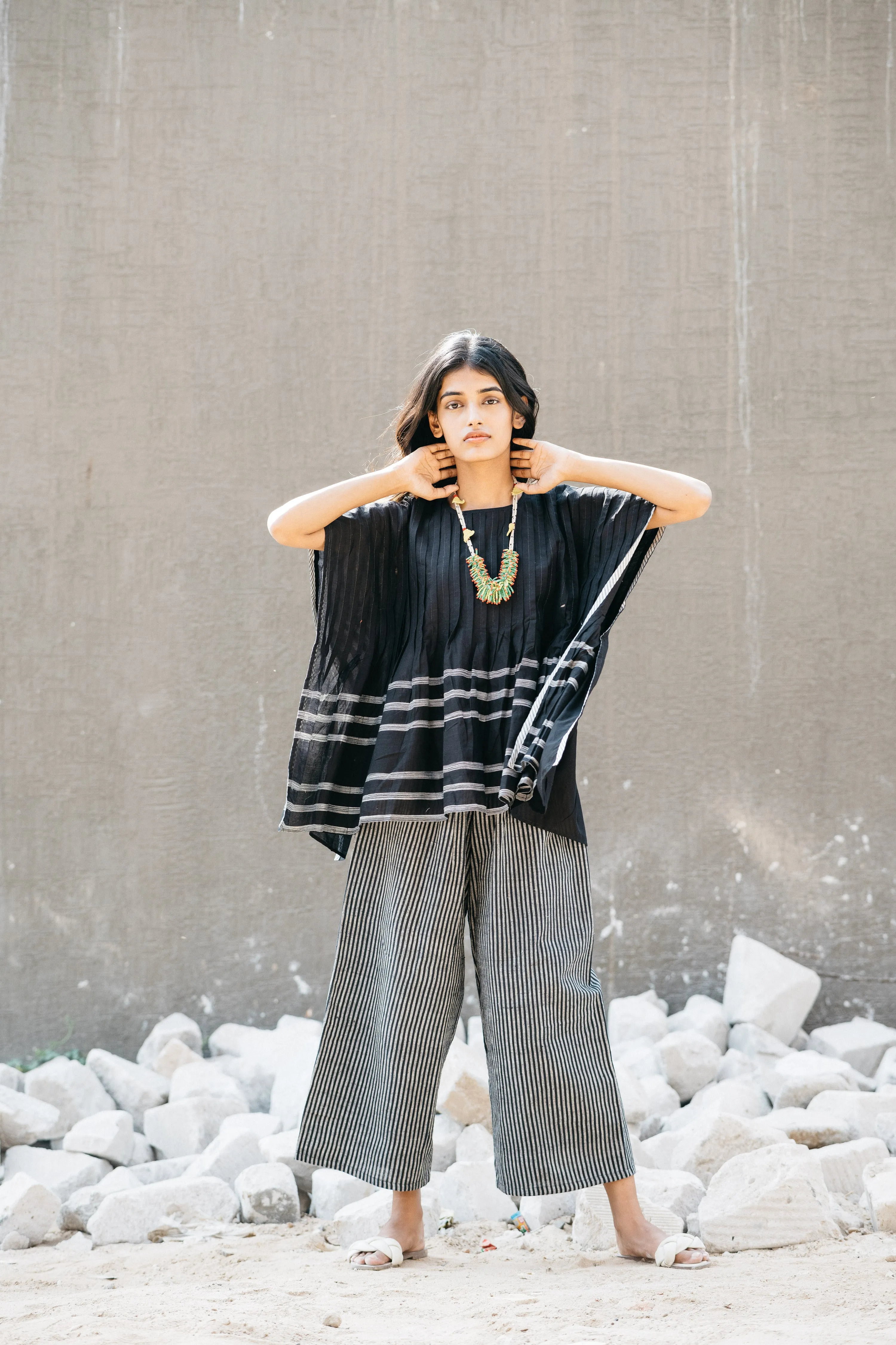 Black Striped Casual Wear Kaftan