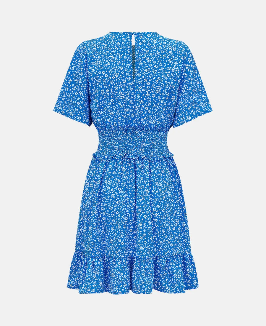 Blue Shirred Waist Mini Dress