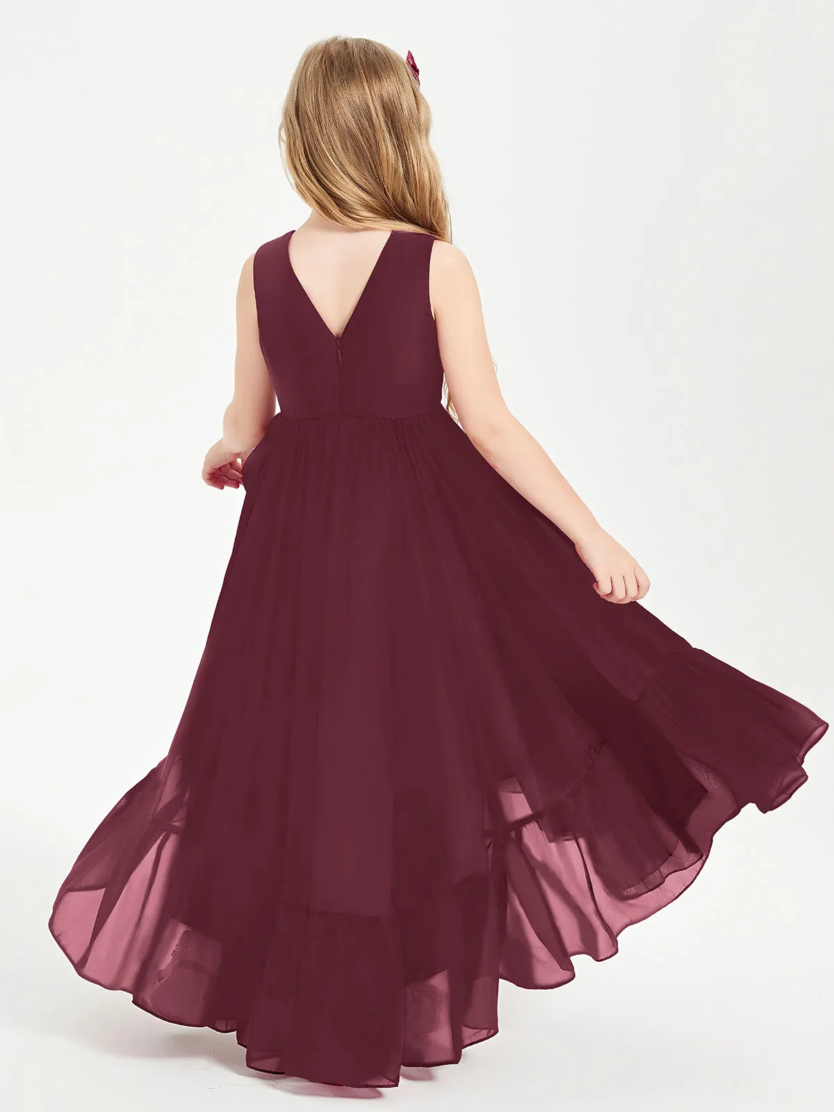 Boho Junior Bridesmaid Dresses Cascading Skirt Cabernet