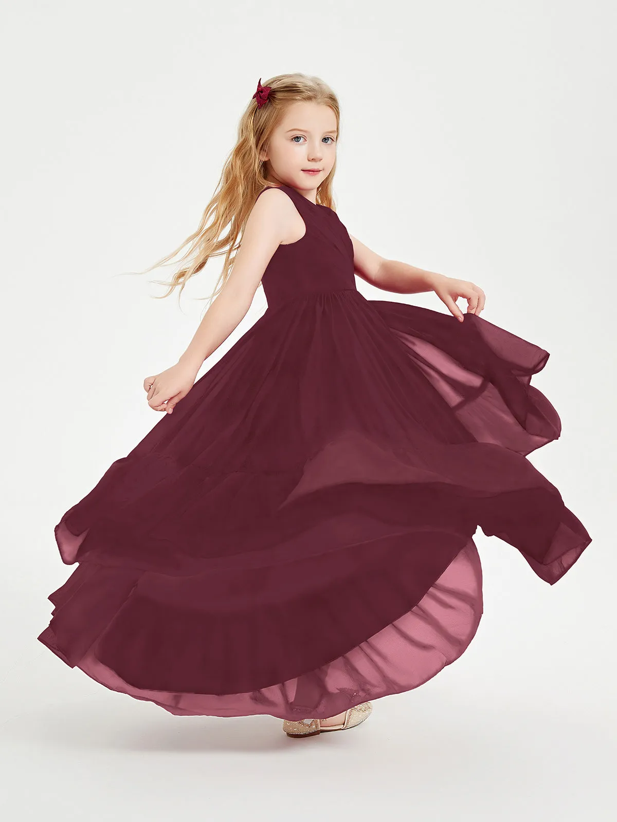 Boho Junior Bridesmaid Dresses Cascading Skirt Cabernet