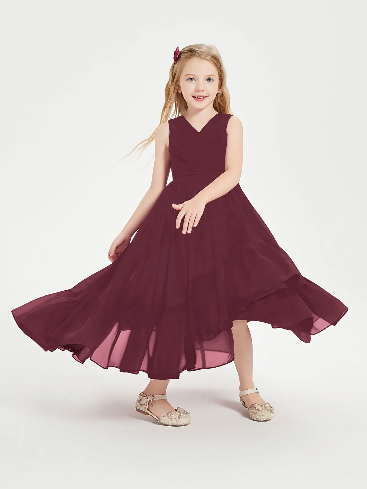 Boho Junior Bridesmaid Dresses Cascading Skirt Cabernet