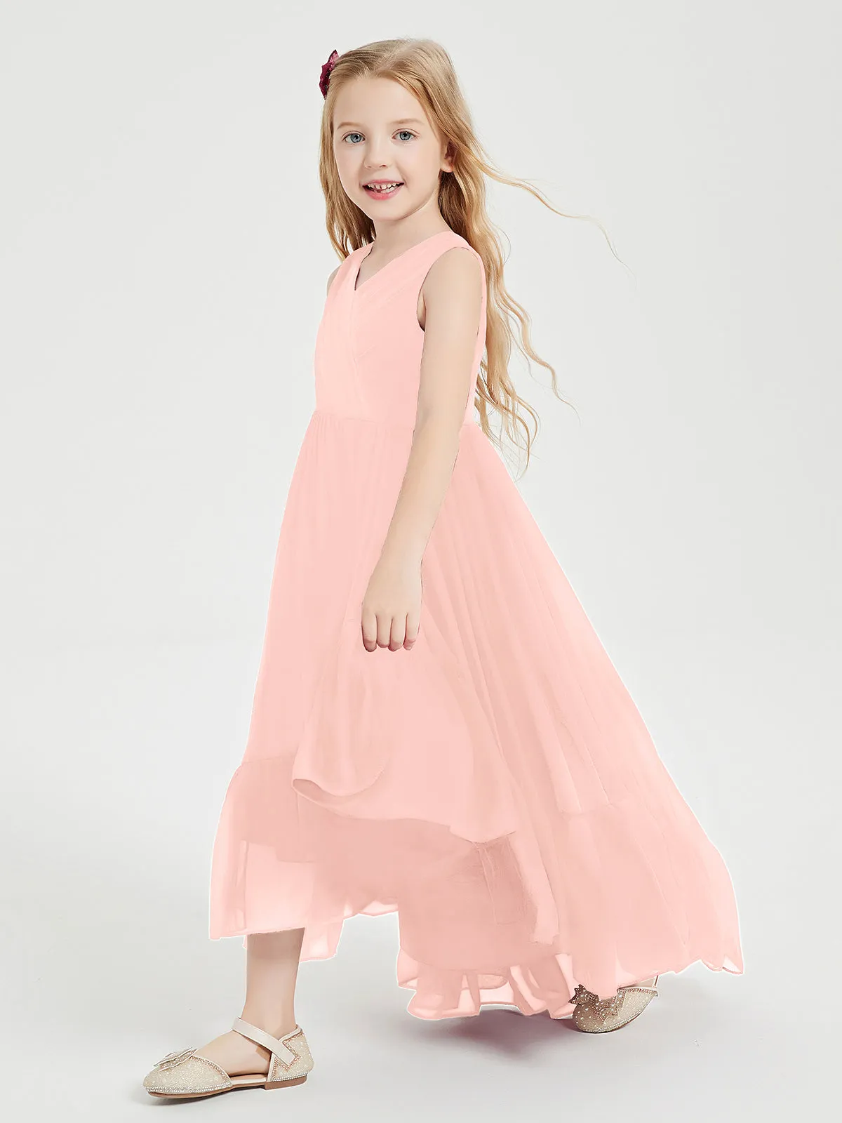 Boho Junior Bridesmaid Dresses Cascading Skirt Coral