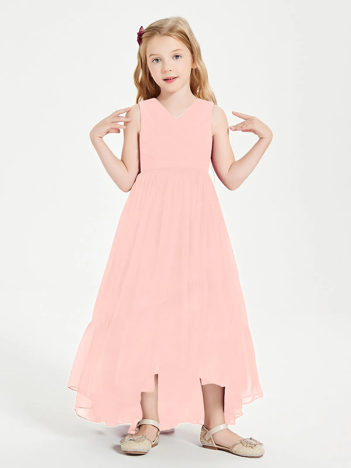 Boho Junior Bridesmaid Dresses Cascading Skirt Coral