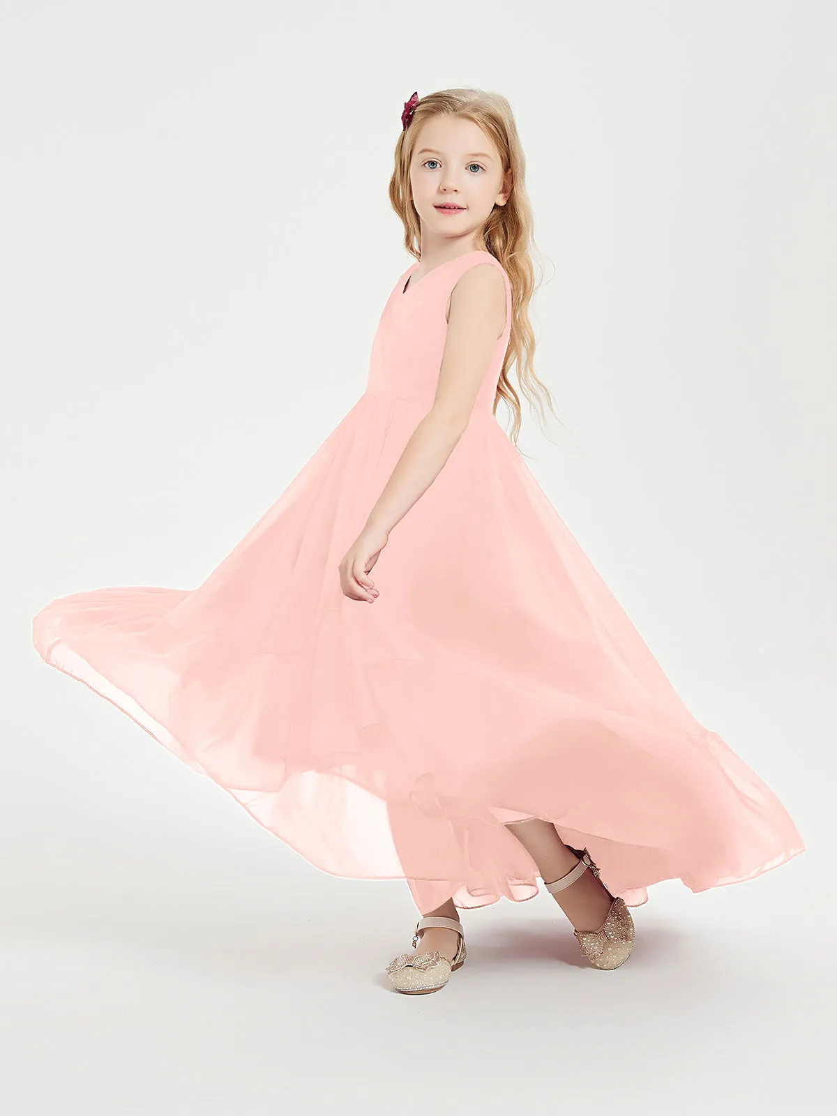 Boho Junior Bridesmaid Dresses Cascading Skirt Coral