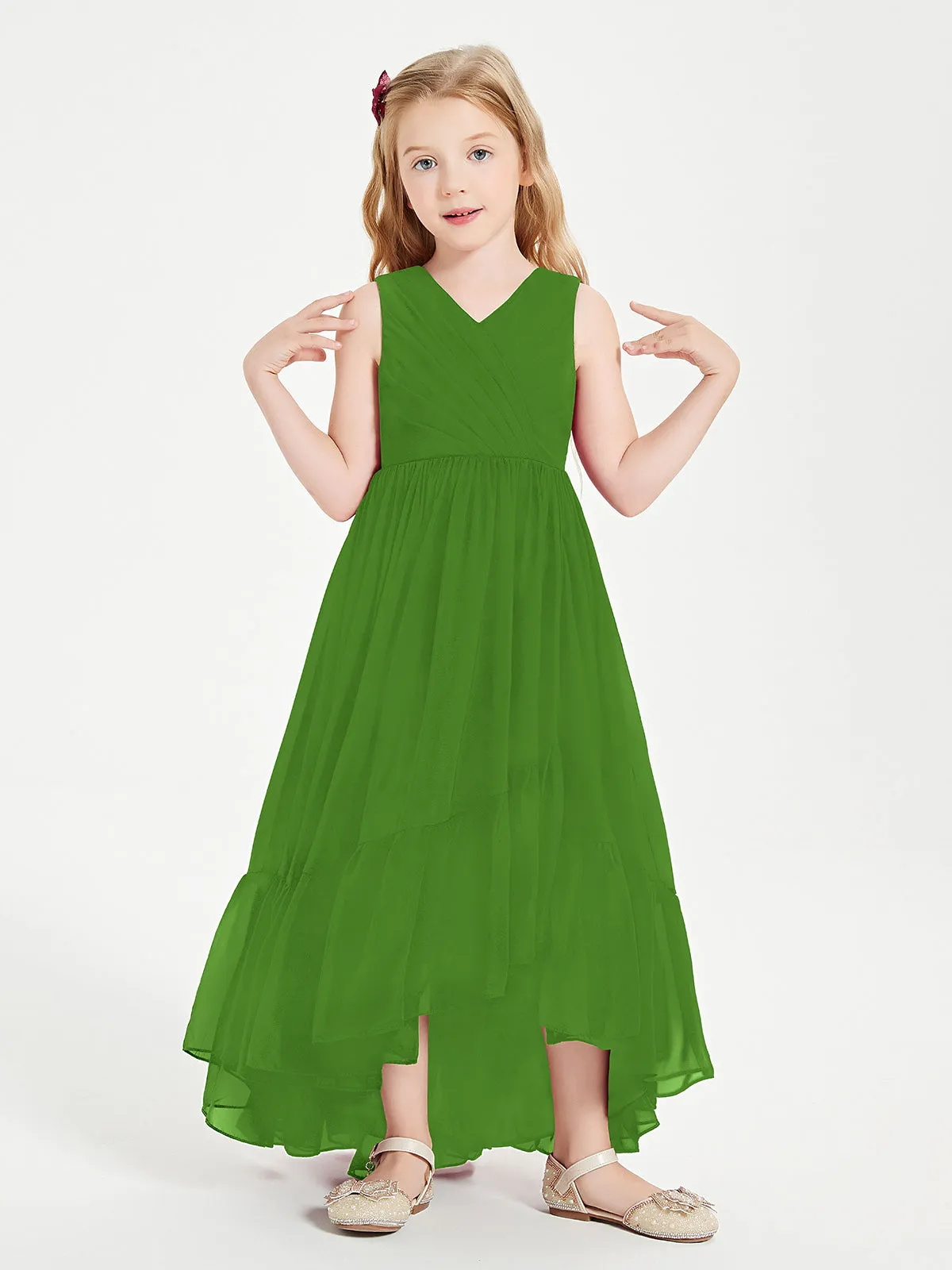 Boho Junior Bridesmaid Dresses Cascading Skirt Moss