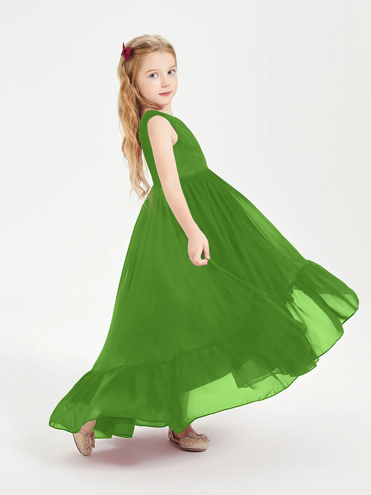 Boho Junior Bridesmaid Dresses Cascading Skirt Moss