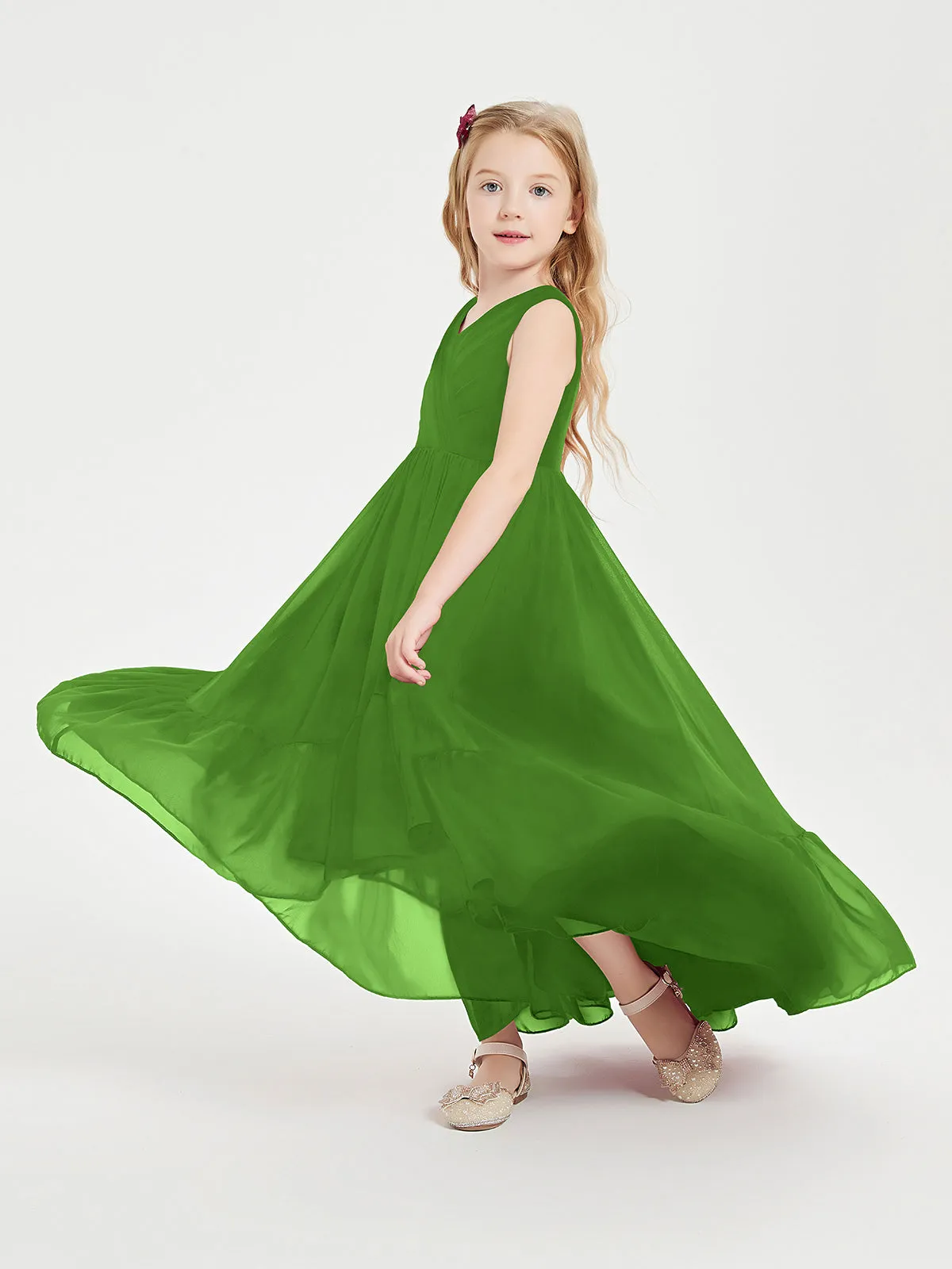 Boho Junior Bridesmaid Dresses Cascading Skirt Moss