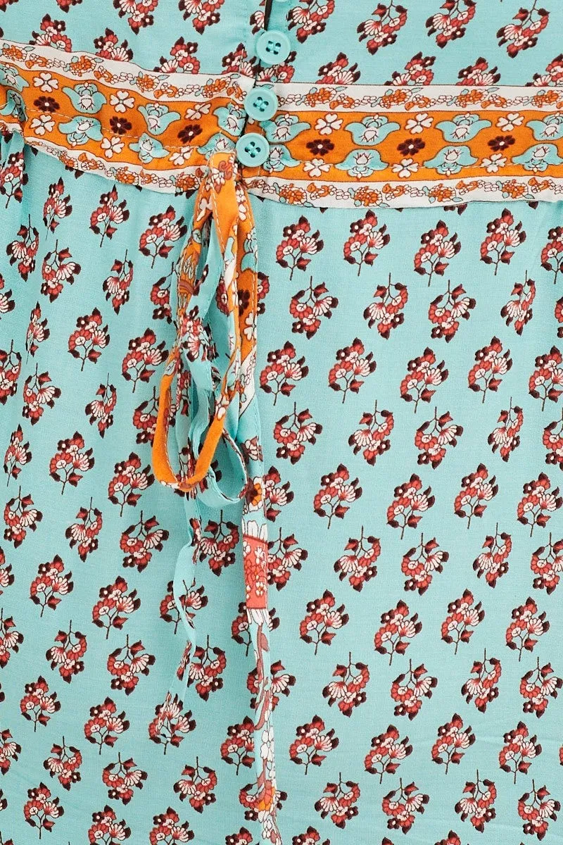 Boho Print Maxi Dress V-neck Long Sleeve