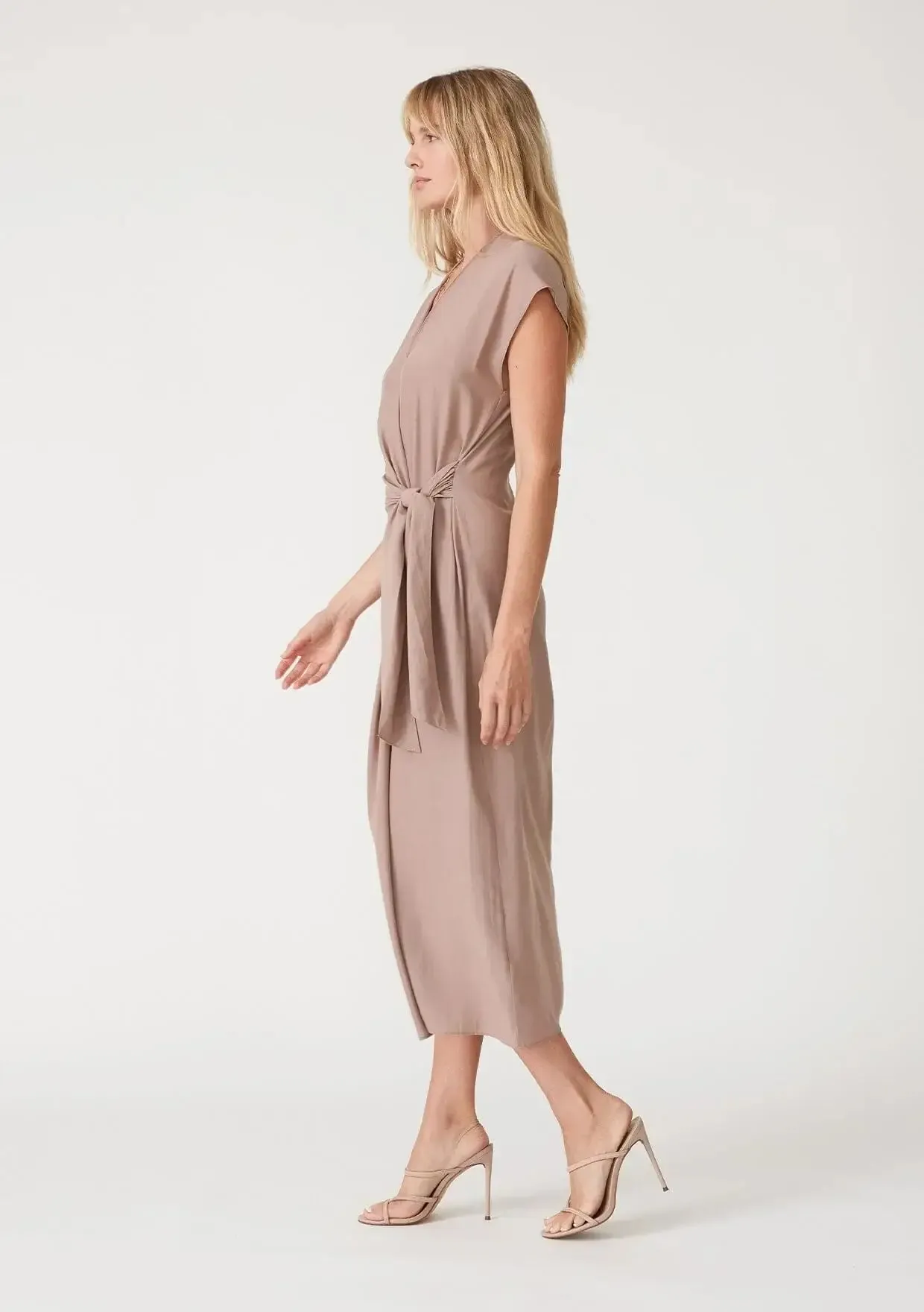 CAP SLEEVE MIDI WRAP DRESS