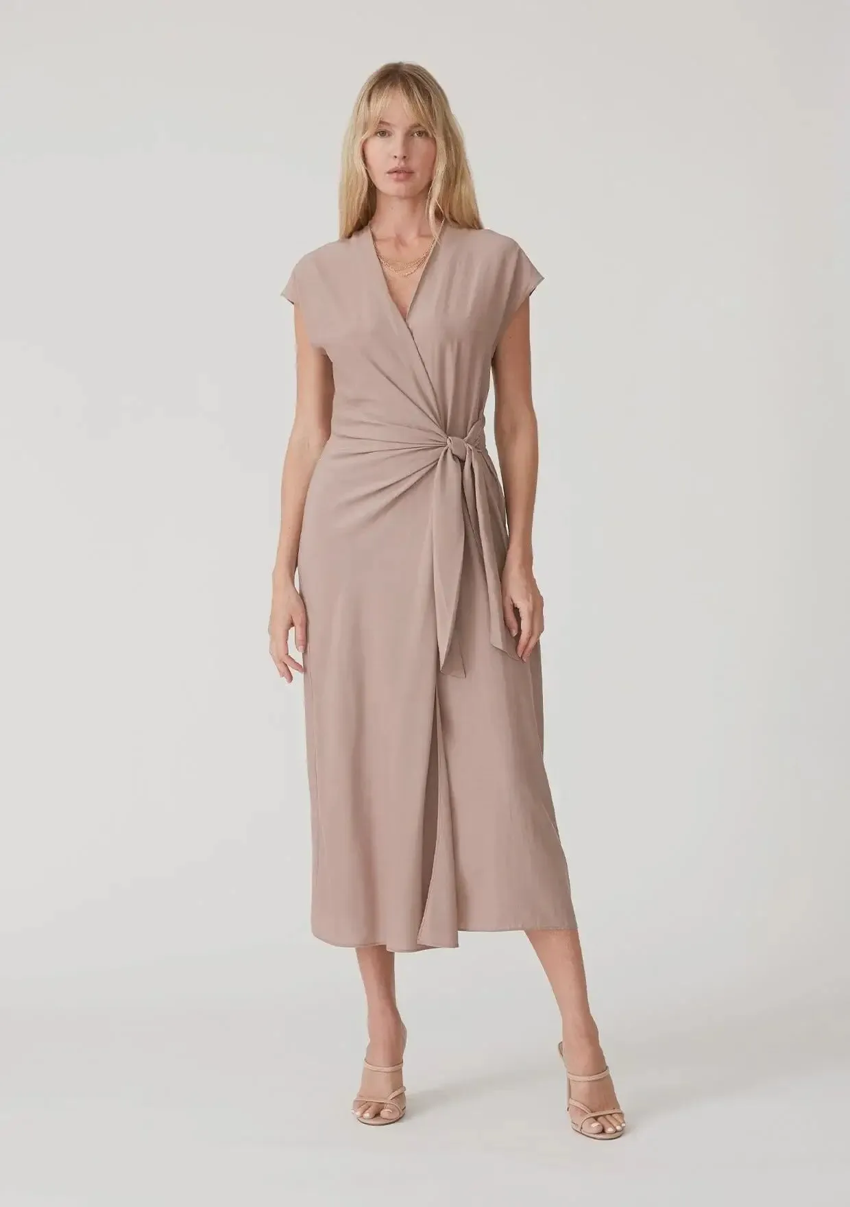 CAP SLEEVE MIDI WRAP DRESS