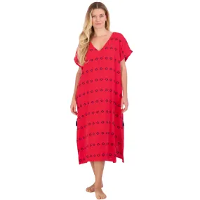 Capucine Women's Maxi Caftan Dress Red Embroidery