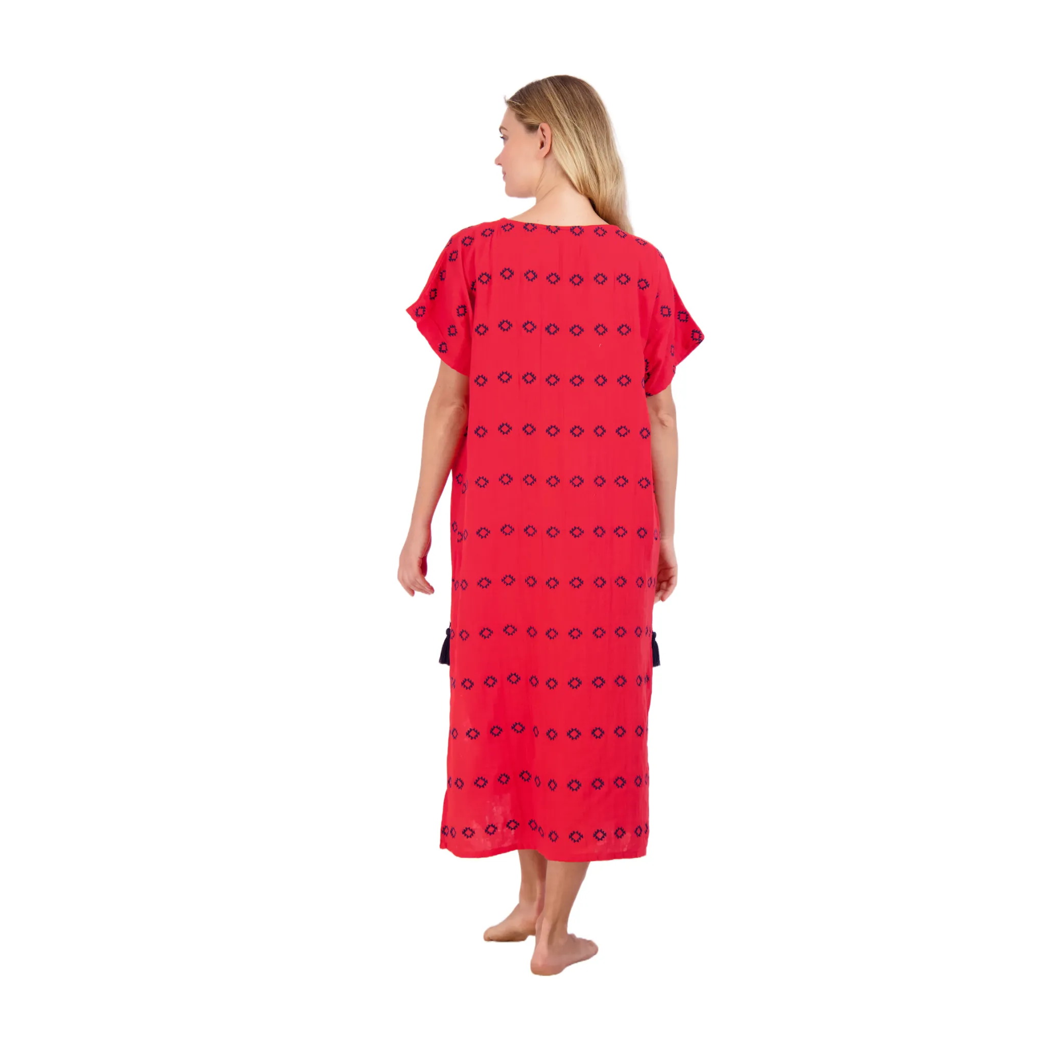 Capucine Women's Maxi Caftan Dress Red Embroidery
