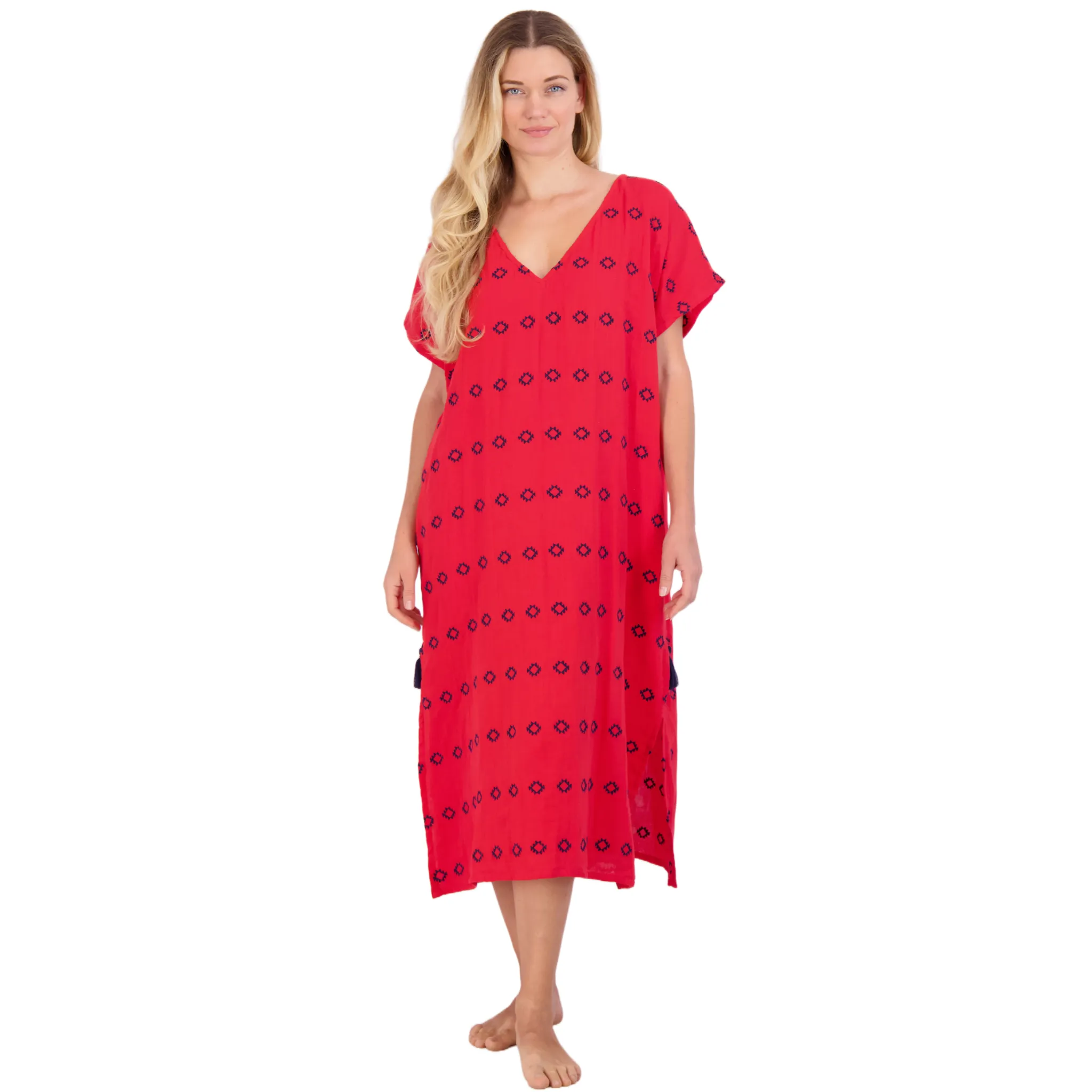 Capucine Women's Maxi Caftan Dress Red Embroidery