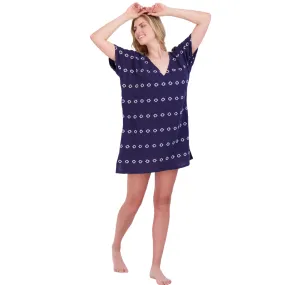 Capucine Women's Mini Caftan Dress Navy Embroidery