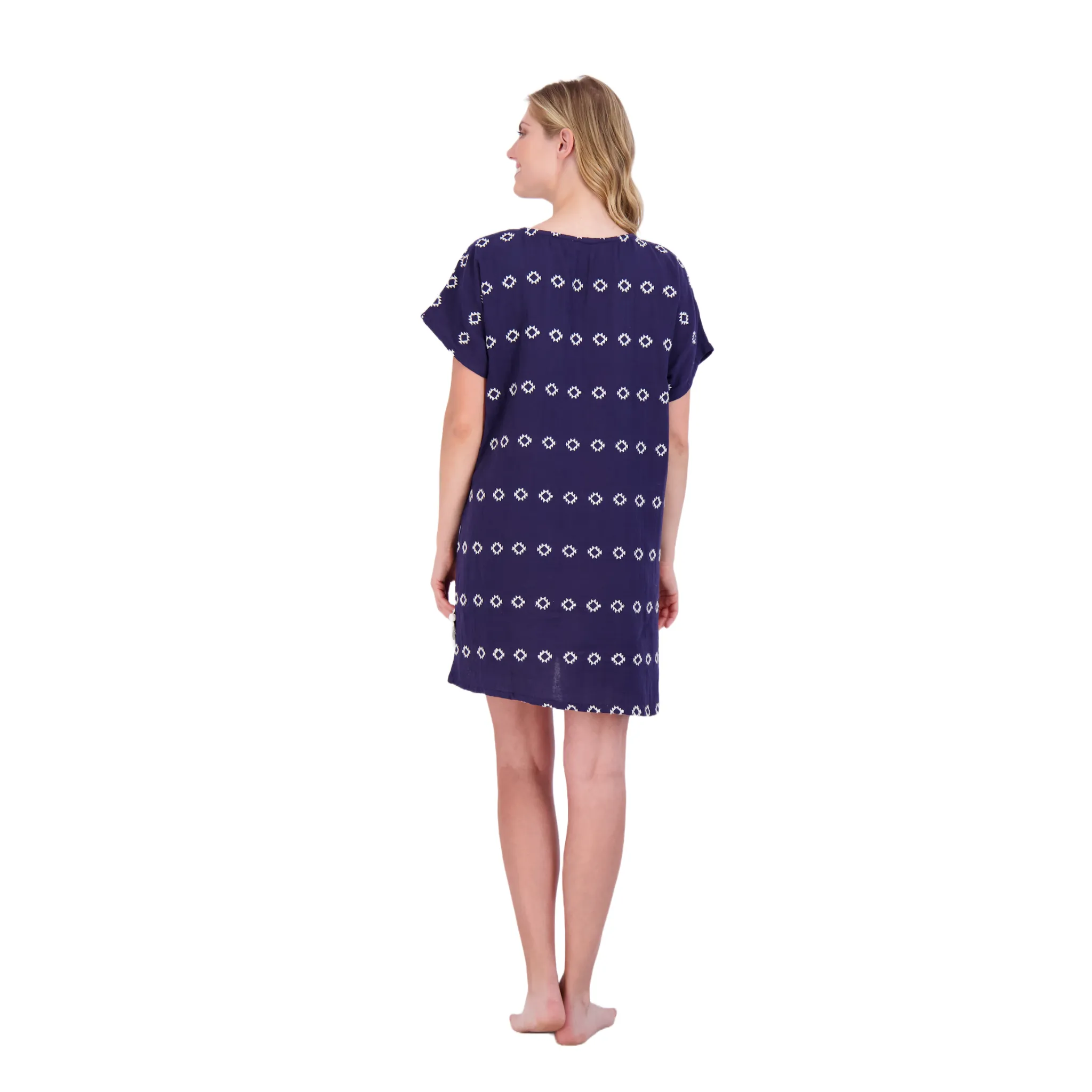 Capucine Women's Mini Caftan Dress Navy Embroidery