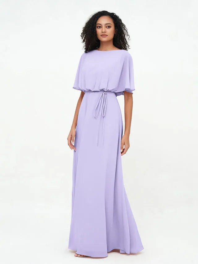 Chiffon Full Length Bridesmaid Dresses with Wrap Clearance