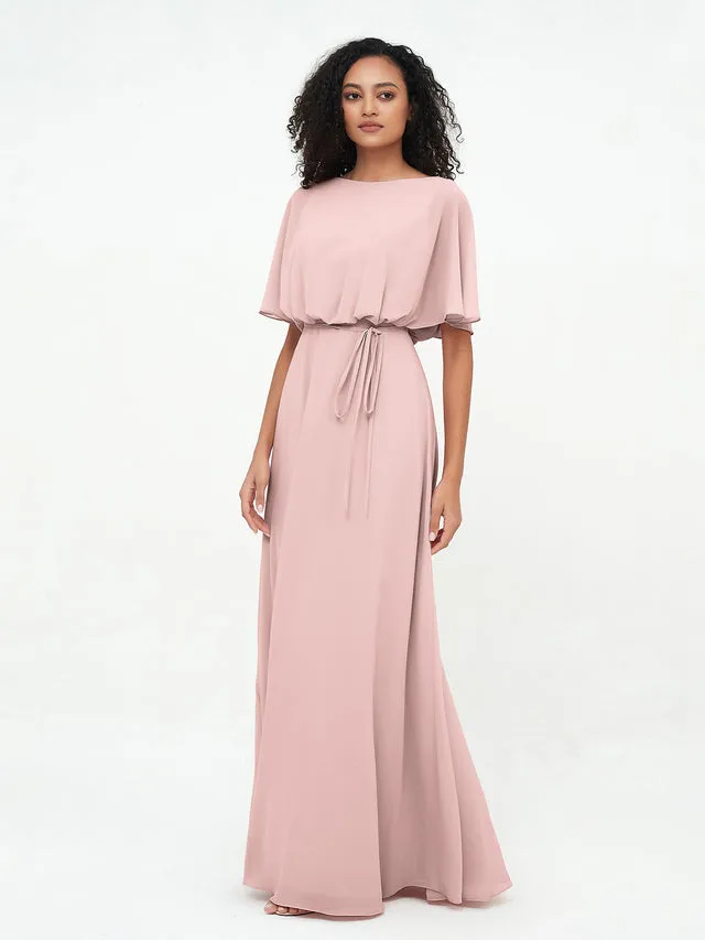Chiffon Full Length Bridesmaid Dresses with Wrap Clearance