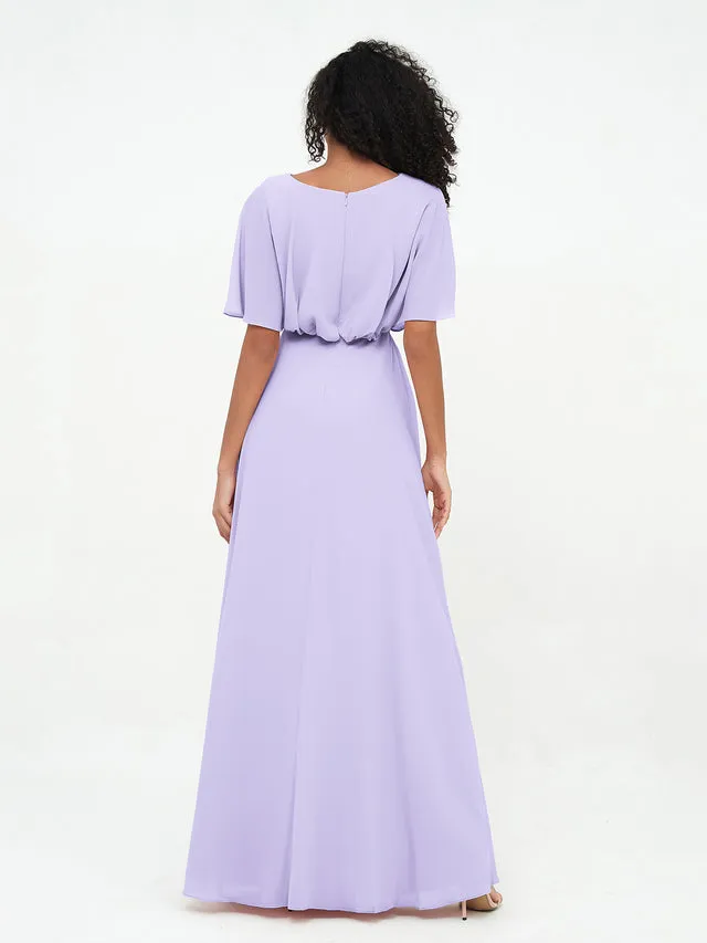 Chiffon Full Length Bridesmaid Dresses with Wrap Clearance