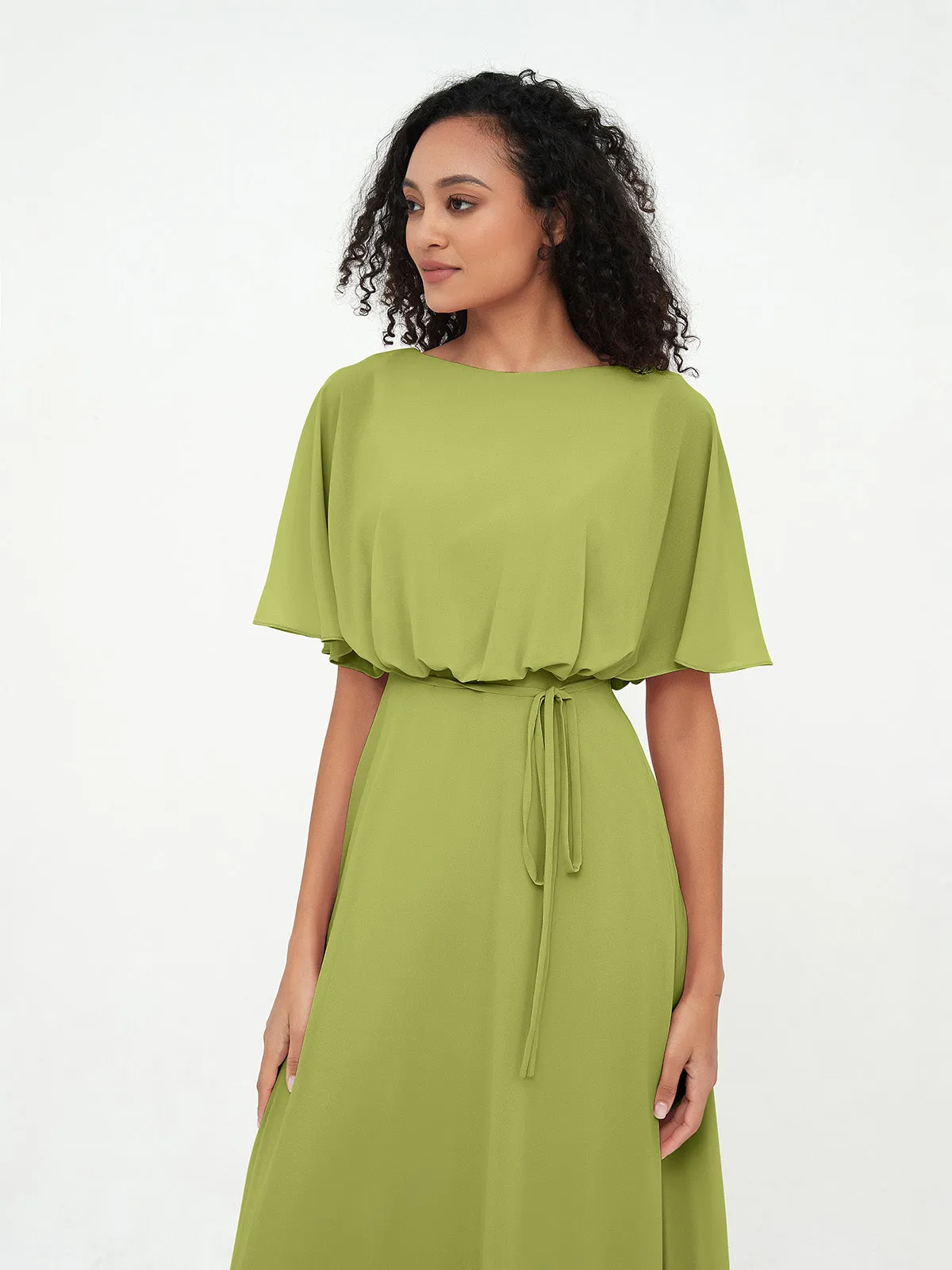 Chiffon Full Length Bridesmaid Dresses with Wrap Clover Plus Size