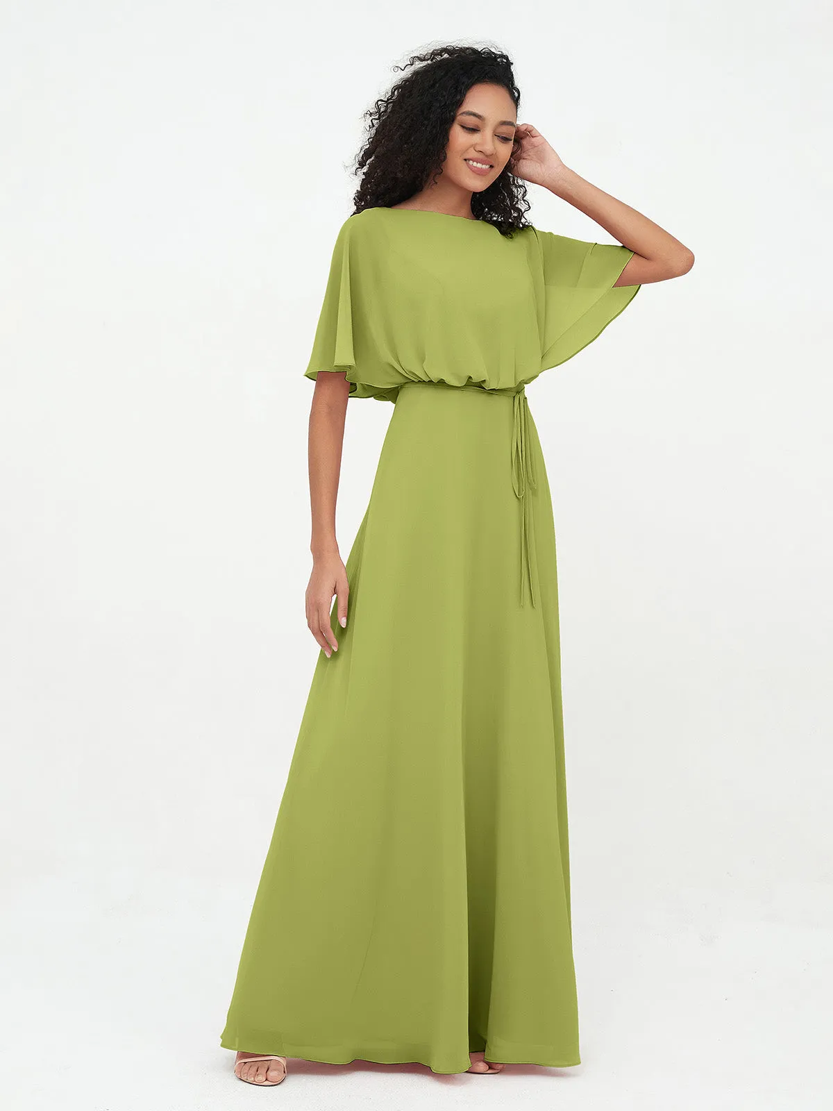 Chiffon Full Length Bridesmaid Dresses with Wrap Clover Plus Size