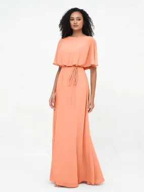 Chiffon Full Length Bridesmaid Dresses with Wrap Papaya Plus Size
