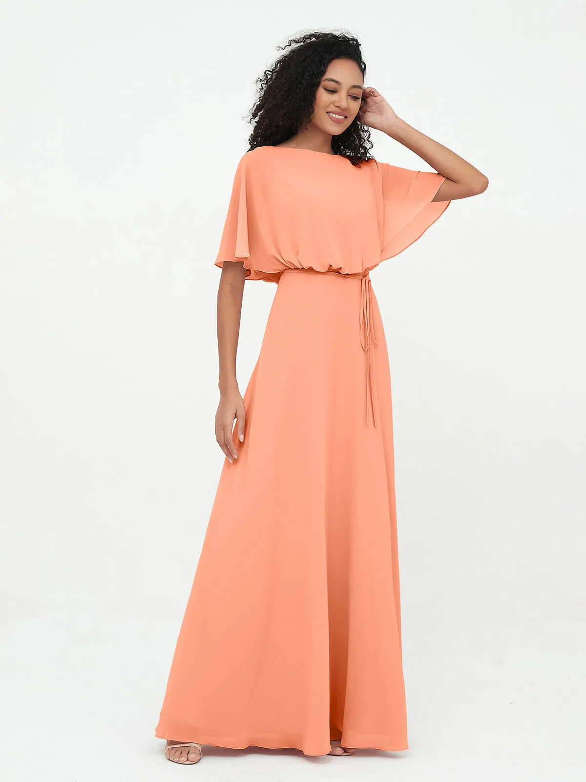 Chiffon Full Length Bridesmaid Dresses with Wrap Papaya Plus Size
