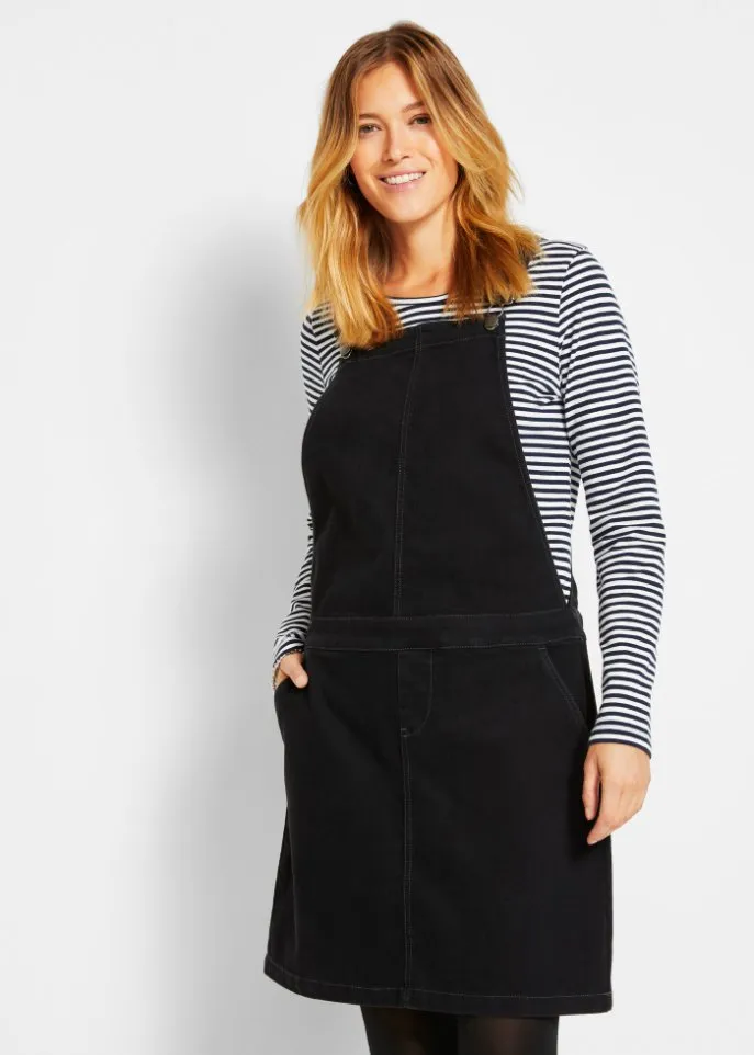 Denim dress with bib very soft John Baner Jeanswear, black