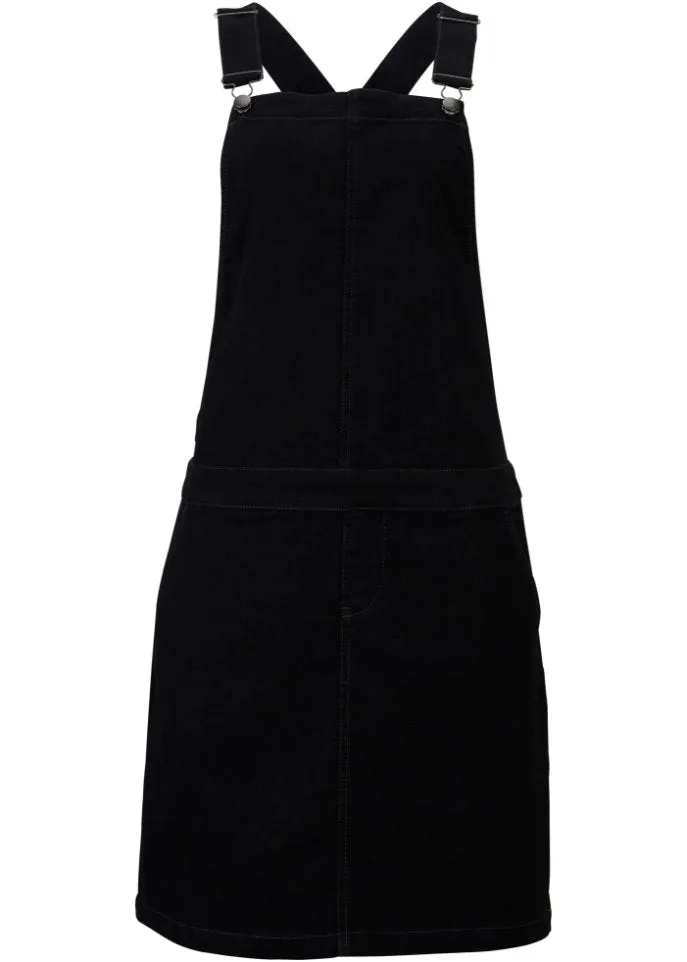 Denim dress with bib very soft John Baner Jeanswear, black