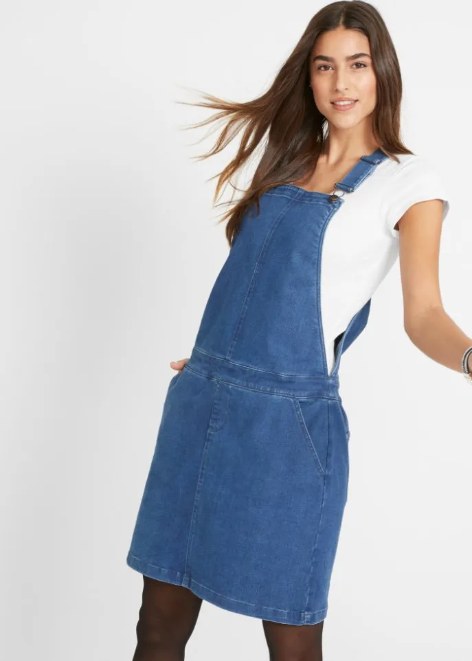 Denim dress with bib very soft John Baner Jeanswear, blue