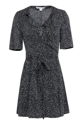 Diane von Furstenberg - Black & White Spotted Silk Wrap Dress Sz 2