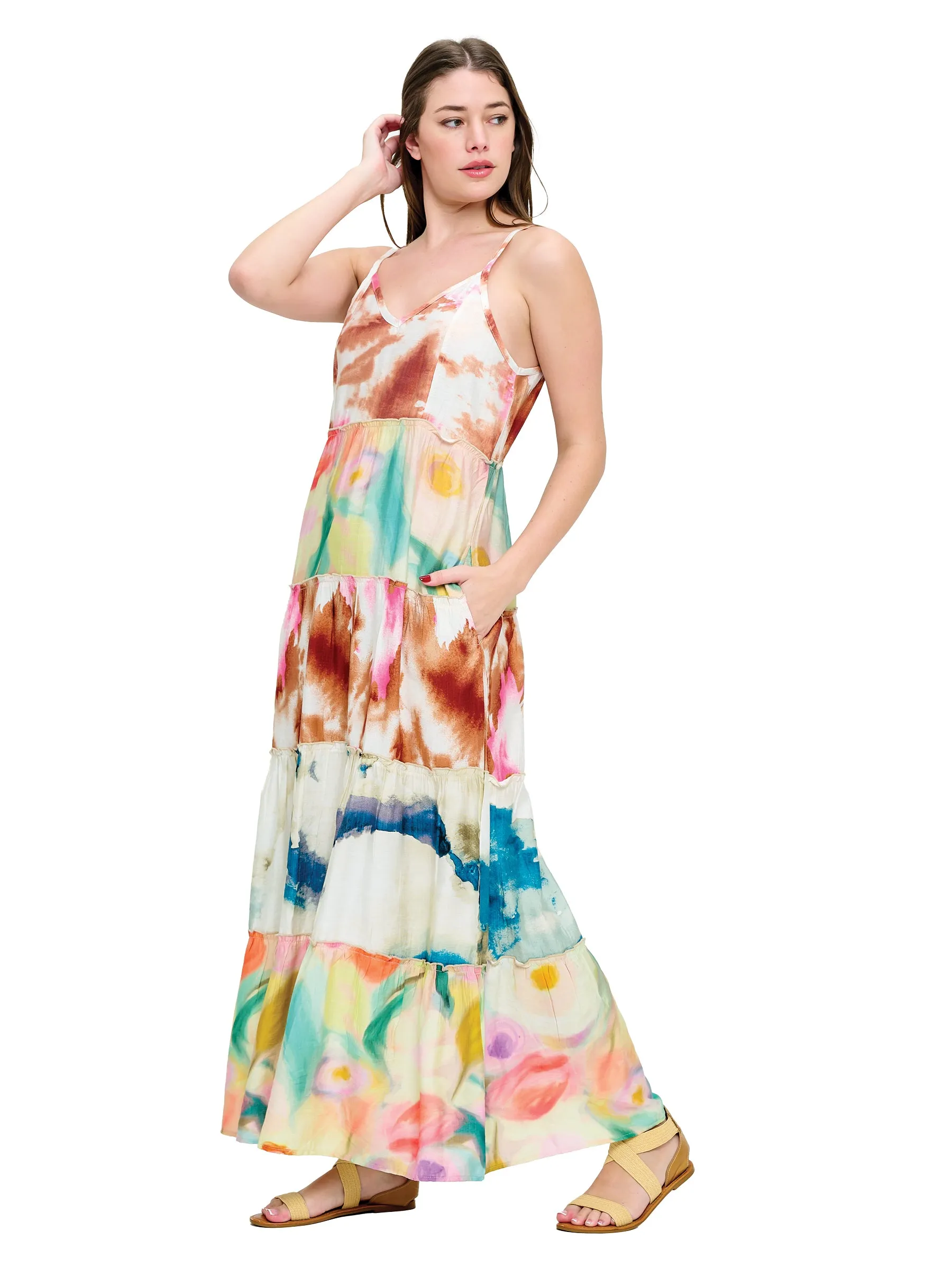 Dress Ruffled Tie Dye Maxi Dress