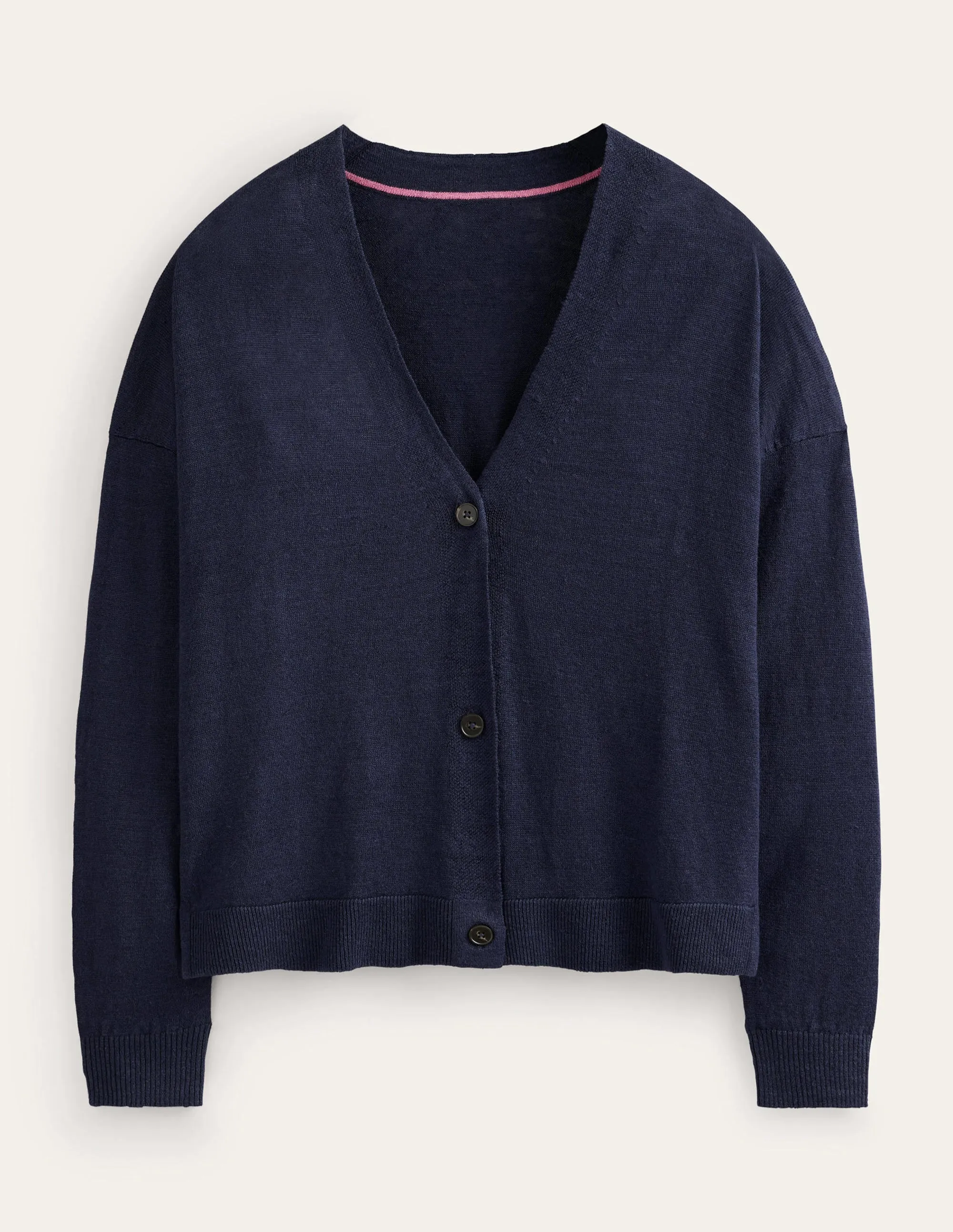 Drop-Shoulder Linen Cardigan-Navy