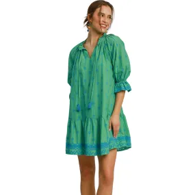 Embroidered Split Neck Dress