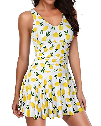 Flattering Flowy Swimdress Skirt Swimwear For Women-Lemon