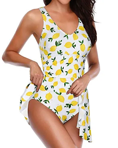 Flattering Flowy Swimdress Skirt Swimwear For Women-Lemon