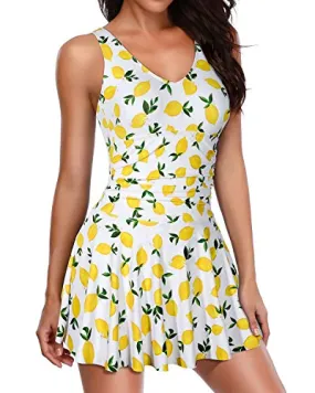 Flattering Flowy Swimdress Skirt Swimwear For Women-Lemon