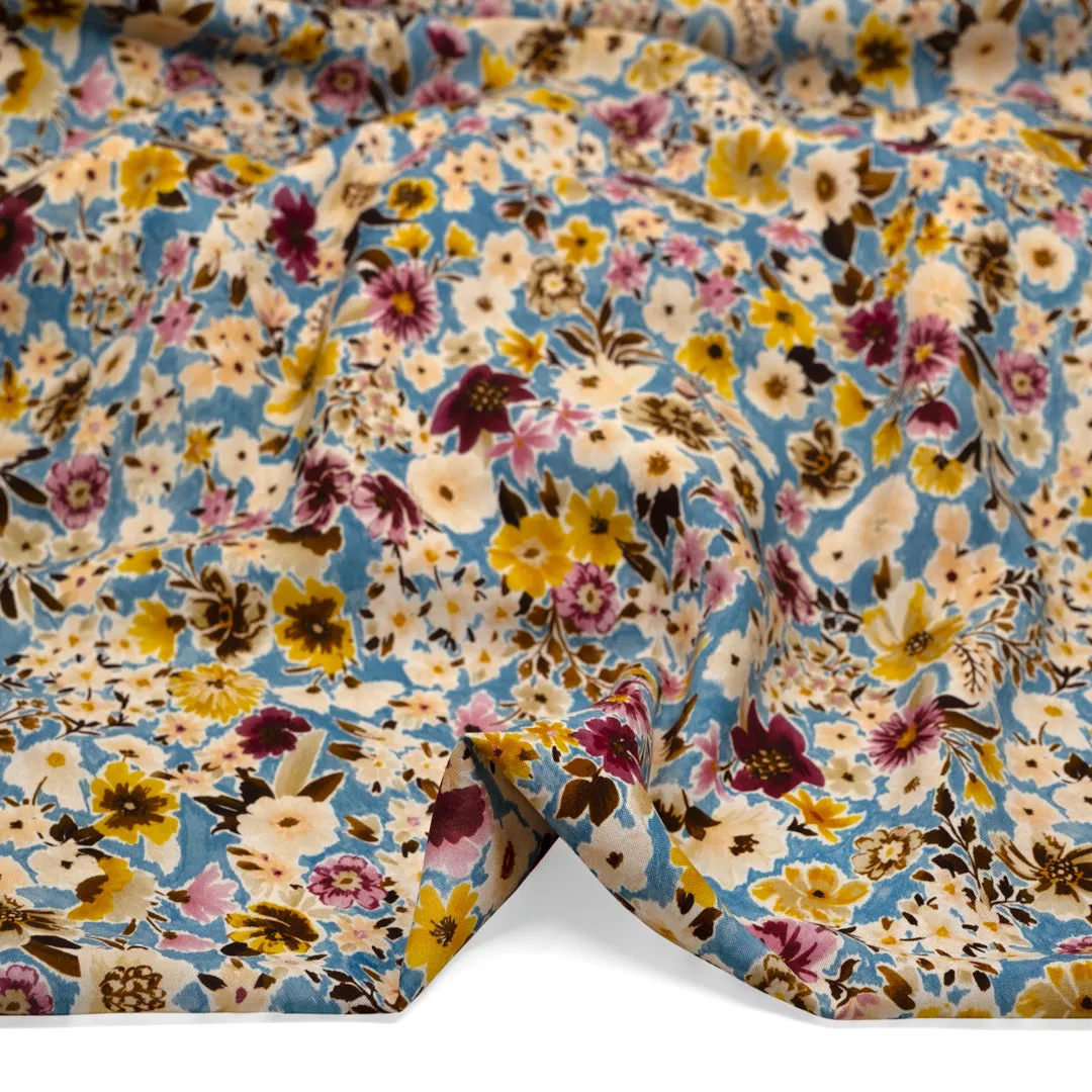Flower Shop Printed Viscose Challis - Pacific/Blush/Citron