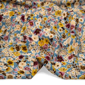 Flower Shop Printed Viscose Challis - Pacific/Blush/Citron