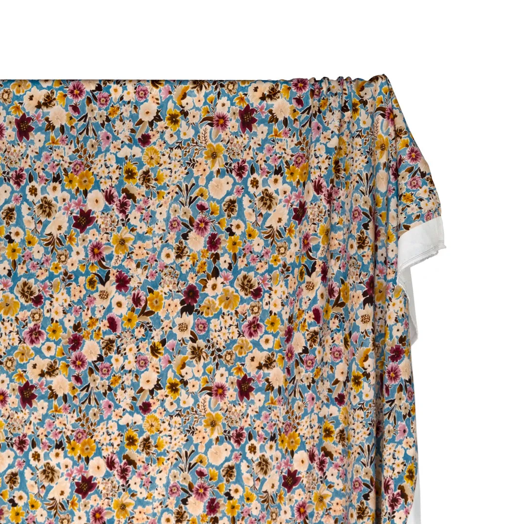 Flower Shop Printed Viscose Challis - Pacific/Blush/Citron