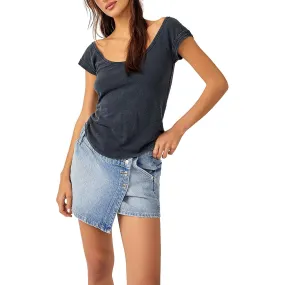 Free People Womens Open Neck Tee Pullover Top