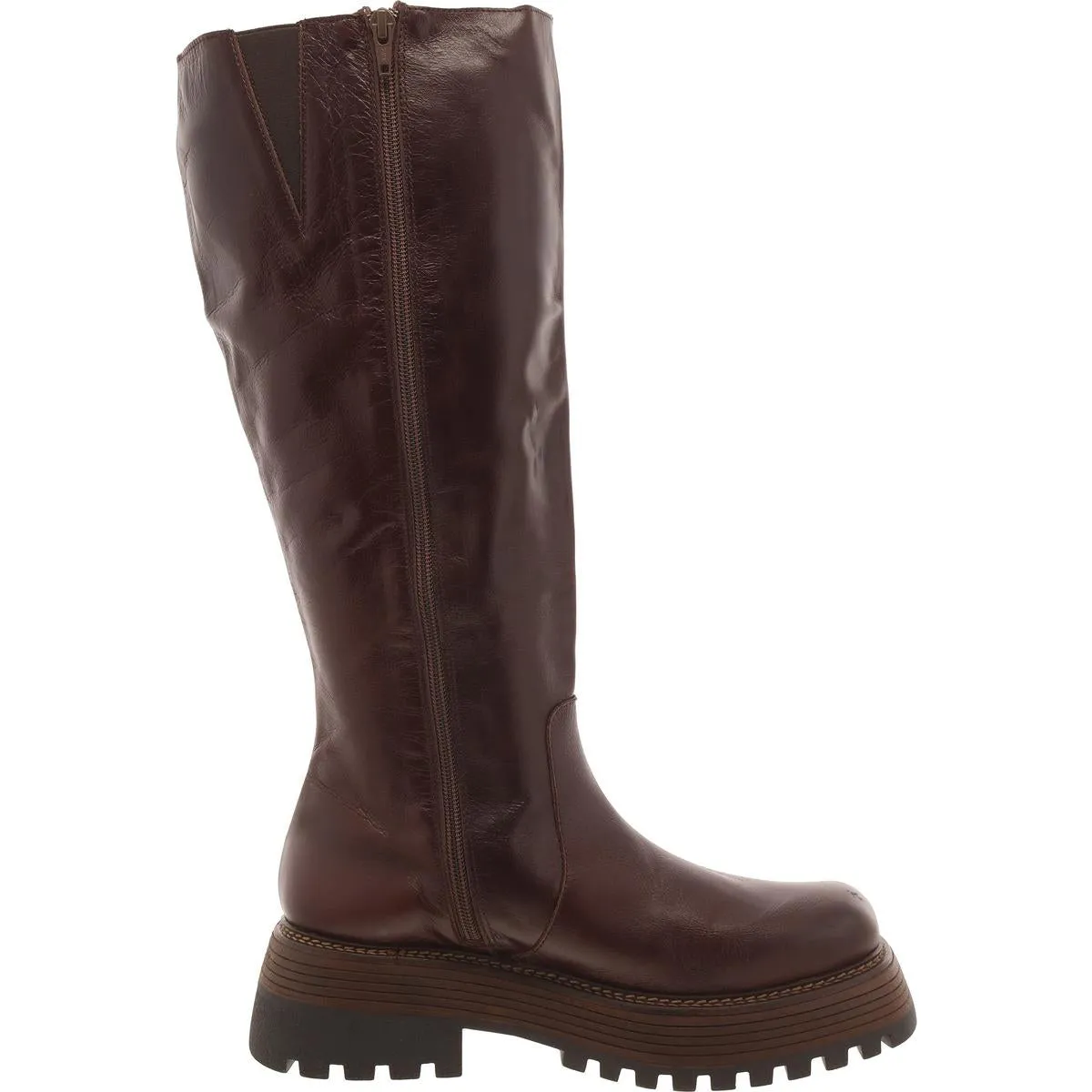Free People Womens Rhodes Leather Lugged Sole Knee-High Boots