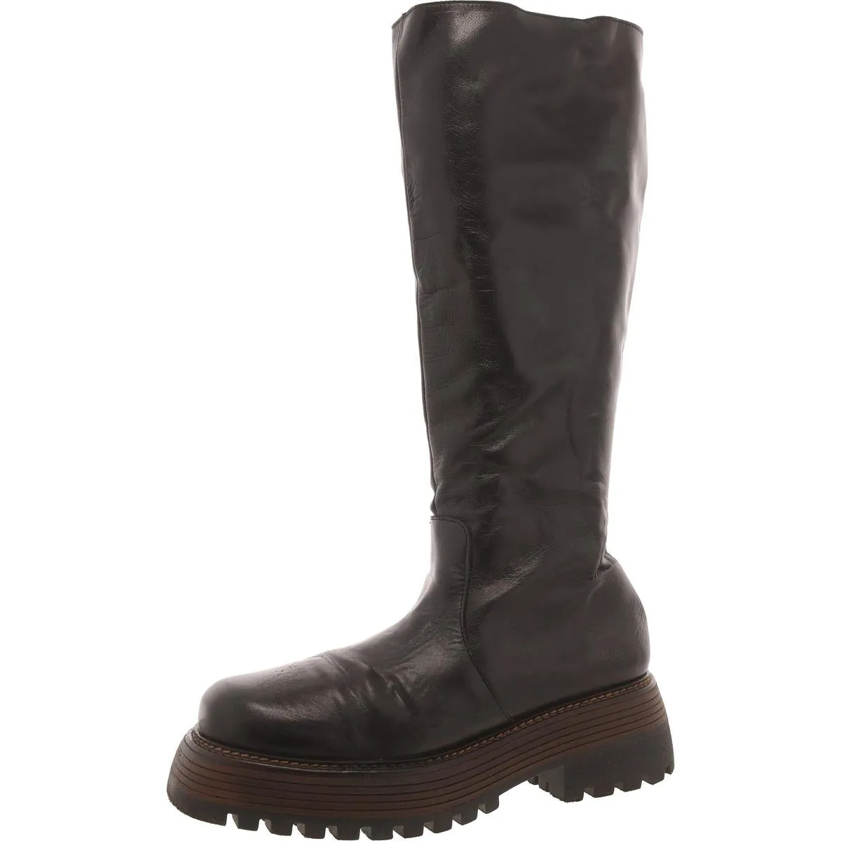Free People Womens Rhodes Leather Lugged Sole Knee-High Boots