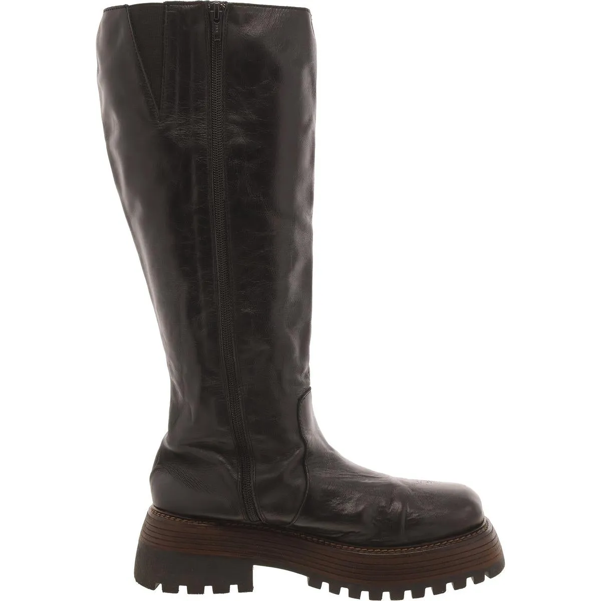 Free People Womens Rhodes Leather Lugged Sole Knee-High Boots
